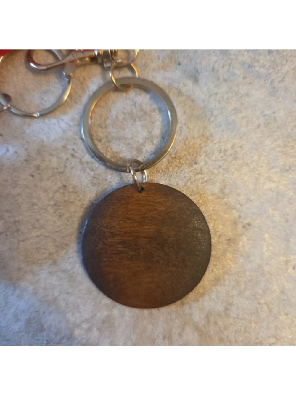 Red M&M Pendant Key Ring with Tassel and Wood MaMa Charm Gold Tone